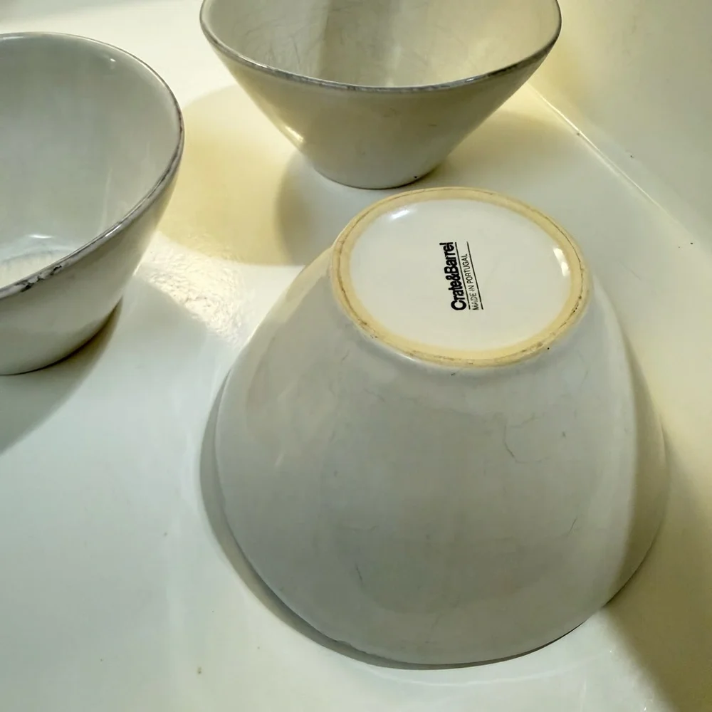 Crate And Barrel Bowl set Mercer White Soup Cereal Artisanal‎ Textured Qty 3